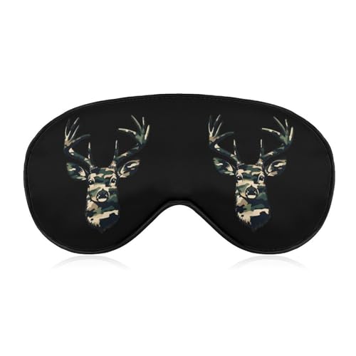 Camouflage Deer Head Sleep Mask Eye Shade Cover Adjustable Strap for Travel Lunch Break Women Men