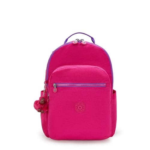 Kipling Mochila feminina Seul para laptop de 15 polegadas, durável, espaçosa com alças de ombro acolchoadas, manga protetora embutida, Rosa azalea, 12.75''L x 17.25''H x 8''D, Mochila para laptop