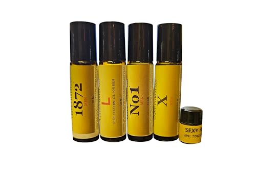 Fragrance Oil Impression; Premium Quality Clive Ch Oil for Men; 4-Piece Bundle Set (Clive No 1, X, 1872, L); 10ml Glass Roller Bottles; Plus Free 2ml Perfume Sample