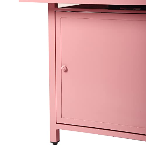 Image of Square 32 in. x 32 in. Aluminum Propane Fire Pit Table with Glass Beads, Two Covers, Lid, 37,000 BTUs in Pink Finish