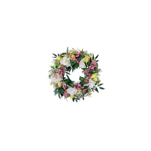 Couronne de fleurs de printemps pour décoration de porte de maison et façade extérieure