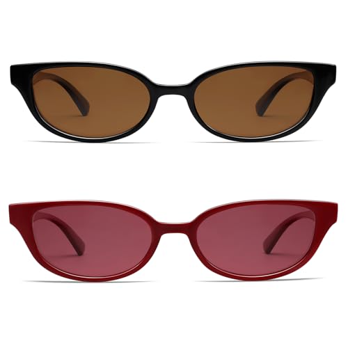 Image of VANLINKER Retro Semi Oval Polarized Sunglasses for Women Men Trendy Small 90s Style Vintage Narrow Rectangle Frame VL9833