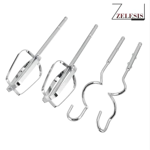 Image of ZELESIS Electric Hand Mixer for Kitchen | Handheld Cake Blender with Four Stainless Steel Attachments Including Beaters & Dough Hooks for Whipping Cream