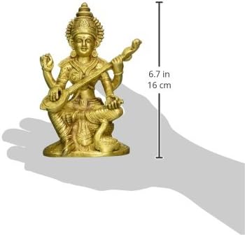 Devi Saraswati Playing Veena - Brass Statue