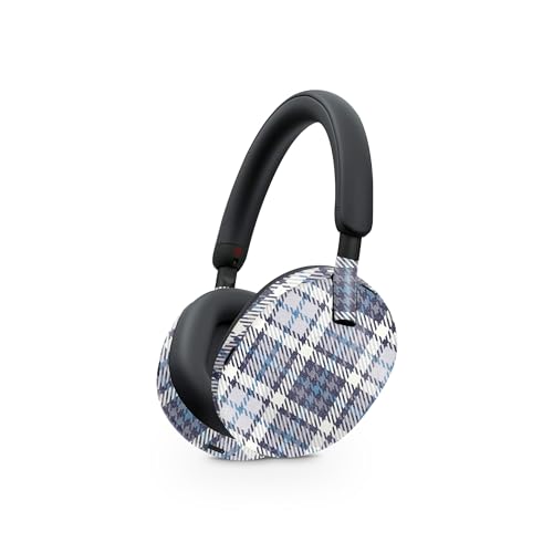 Image of MightySkins Glossy Glitter Skin Compatible with Sony WH-1000XM5 Headphones - Blue Plaid | Protective, Durable High-Gloss Glitter Finish | Easy to Apply, Remove, and Change Style