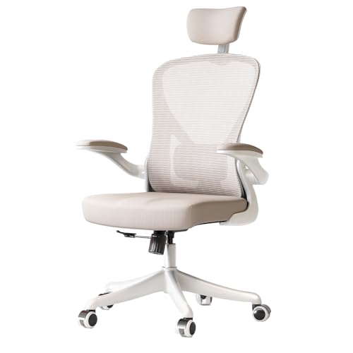 Image of Office Chair (02Khaki, Chair) | 360 Swivel Adjustable Lumbar Support & Flip-Up Armrests capacity 300 lbs capacity