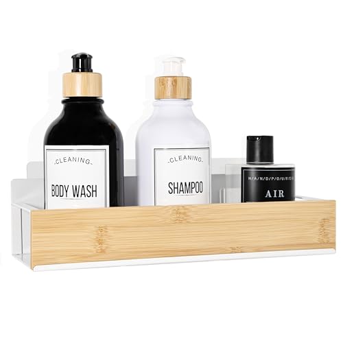 OKOMATCH Bathroom Shelves,Wall Mounted Floating Shelf,Over Toilet Storage Shelf,Metal Bamboo Wall Shelves,Home Storage Organizer Essentials for Bathroom/Living Room/Kitchen/Bedroom(White)