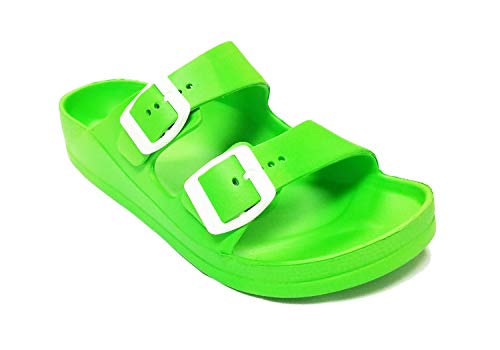 H2K Women's Lightweight Comfort Soft Slides Eva Adjustable Double Buckle Flat Sandals Buddy Neon Orange #TOP26
