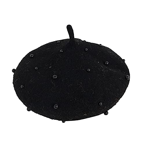 FOMOYUU Kids Girl French Wool Pearl Berets Princess Warm Fashion Toddler Girls Cap Hats 2-6Y (Black, 2-6 Years)