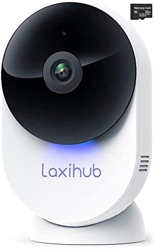 Laxihub 5G Wi-Fi Indoor Home Security Camera with 32G SD card, Minicam Baby Monitor with Camera and Audio, 1080P FHD, Night Vision, 2-Way Audio, AI Motion Detection Works with Alexa & Google Assistant