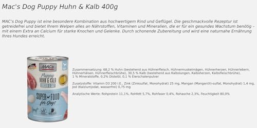 Mac's Dog Puppy 12 x 400g | 2 Sorten Mix | Getreidefreies Nassfutter für Welpen | schonende Zubereitung | bietet Ihrem Welpen Alles an Nährstoffen, Vitaminen und Mineralien