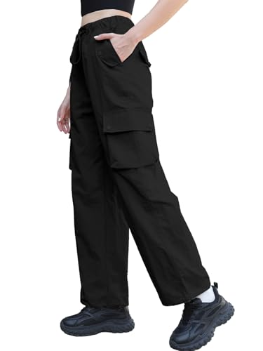Image of Cromoncent Cargo Pants Girls & Women Parachute Pants Y2K Baggy Rave Clothes Waterproof with Pockets, 6 Years - 3XL