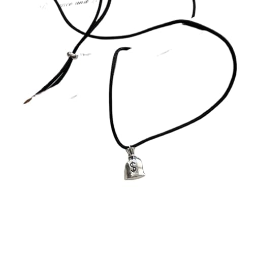 Pendentif de sac d'argent avec long collier en corde noire pour sublimer vos tenues bohèmes