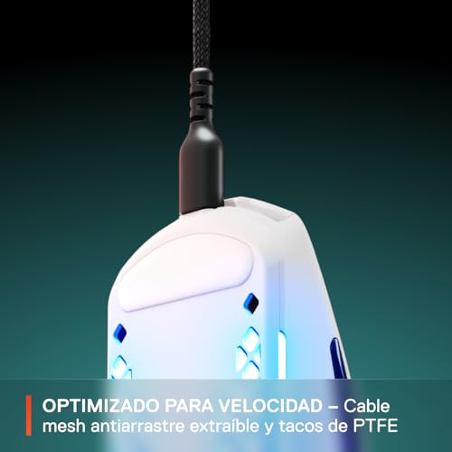 SteelSeries Aerox 3 - Raton Gaming Con Cable - Diseño ultraligero resistente al agua - RGB - Sensor óptico TrueMove Core 8500 DPI - Snow - imagen 7
