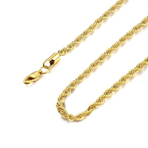 Diamday Collares para Hombres Mujeres, 4mm de Ancho 41-76cm de Largo, Color Plateado/Negro/Dorado, Cadena Acero Inoxidable Hombre Mujer