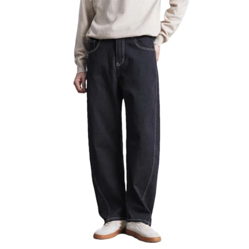 Men's Fashion Retro Denim Jeans Straight Leg Multi Pocket Loose Casual Mid Waist Trousers