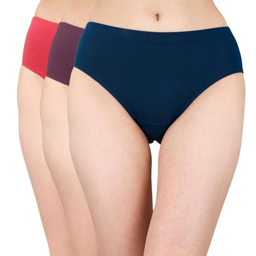 Image of SOIE Women High Rise Full Coverage Solid Colour Cotton Stretch Hipster Panty (Pack of 3)