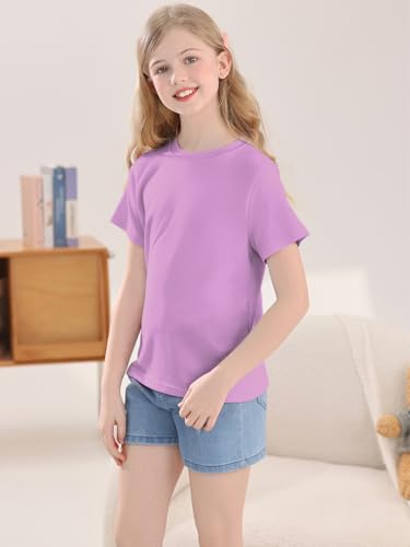 Image of Girls Summer Short Sleeve T Shirts Kids Basic Tees Crewneck Tops 5-14 Years