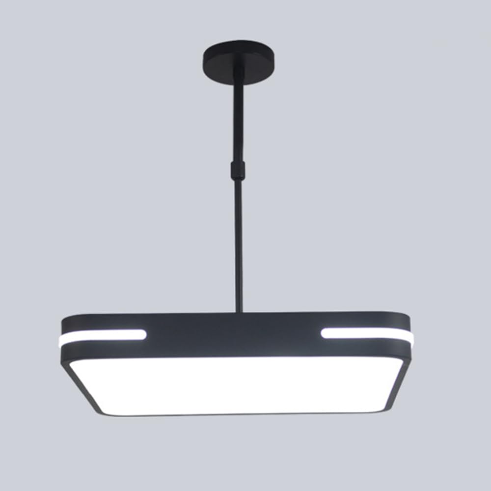 Mengjay Minimalist Pendant Lamp, 48W Modern LED Pendant Light, Square Chandelier Hanging Light for Kitchen Island, Dining Room, Living Room (Black)