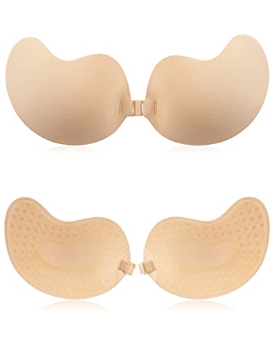 MELLIEX Soutiens-Gorge Adhesif Push Up Invisible Femme Soutien Gorge Dos Nu Bras sans Bretelles Réutilisable,1 Paire Nude