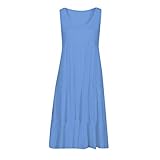 Gender:Women,Style:Casual Womens Holiday O-Neck Summer Knee-Length Solid Sleeveless Vestidos De Festa Party Beach Dress Blue XL