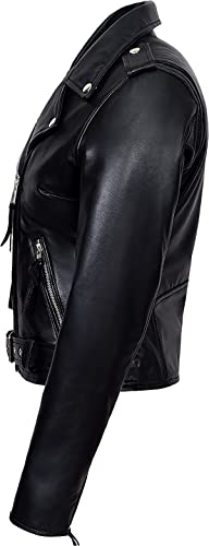 Valentine Romance Ladies Black With Red Lining Real Leather Brando Fitted Urban Look Biker Jacket2