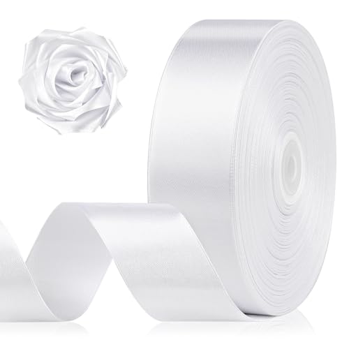 1-1/2 Inch 100 Yards White Satin Ribbon Solid Fabric Ribbon Roll for Flower Bouquet Gift Wrapping Roses Making Handmade Crafts