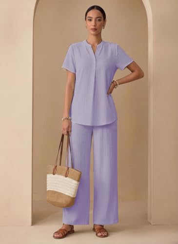 Image of TOPLOT Women's Co-ord Set | Stylish Matching Top & Bottom Set | Notch Neckline with Button Detail | Loose-Fit, Short-Sleeve Top with a Relaxed Silhouette |Ideal for Casual (5250)