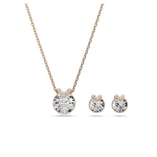 Swarovski Bella V Set, Weißes und Rosé-vergoldetes Set aus Halskette und Ohrringen mit Klaren Kristallen im Rundschliff und Klarem Kristallpavé, Länge Kette: 38-43 cm, Größe...