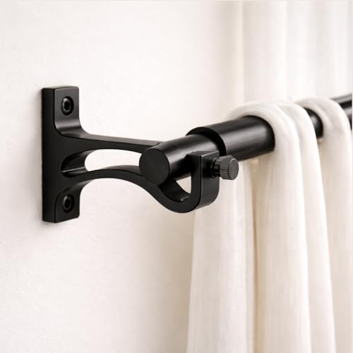 Image of Elite Aluminum Curtain Rod Brackets - Heavy-Duty Wall Mount Clamps for Curtain Rod Support for Door and Window Curtain Rods with Screw and Wall Plug - Pack of 2PCS (Black ARC)