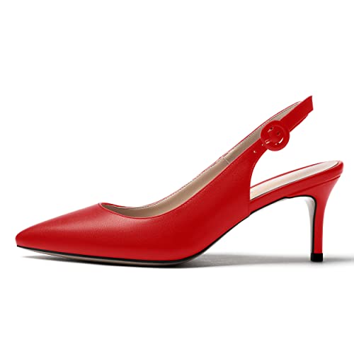 WAYDERNS Women's Slingback Pointed Toe Buckle Ankle Strap Wedding Matte Adjustable Strap Sexy Stiletto Mid Heel Pumps Shoes 2.5 Inch2