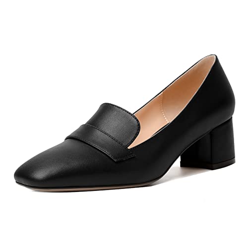 Image of MODENCOCO Womens Square Toe Slip On Comfortable Casual Matte Work Chunky Low Heel Loafers Shoes 2 Inch