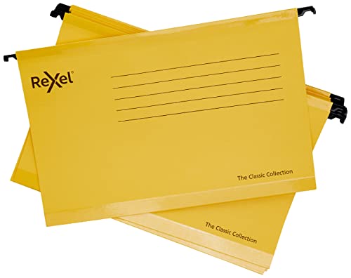 Archivadores colgantes reforzados Rexel Classic amarillos de cartón reciclado para oficina