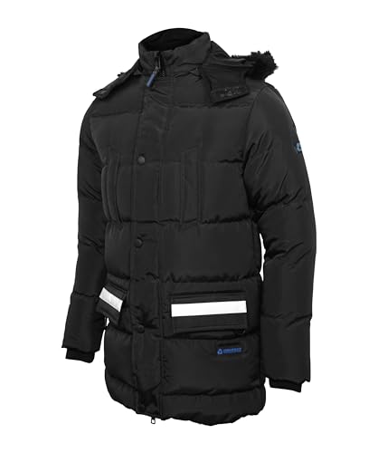 Image of Mens Lightweight 3 /4 Long Down Parka Jacket Winter Zip Up Water-Resistant Fur Trim Black Melvin Hooded Puffer Coat (M), (712484)