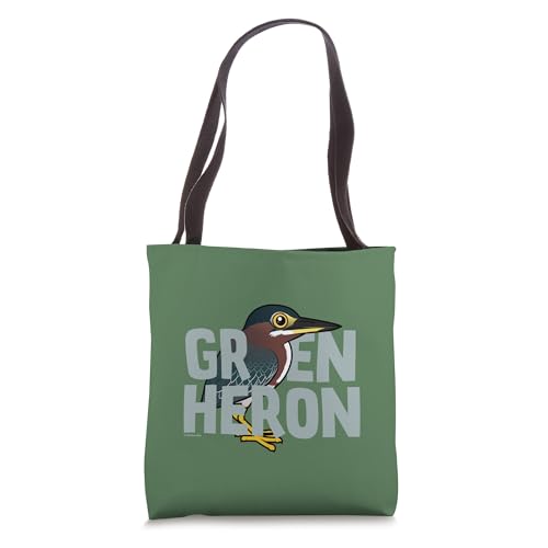 Cute Cartoon Jumbo Green Heron Bird Species Name Tote Bag