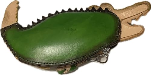 Handmade Vintage Genuine Leather 3D Animal Alligator Coin Purse with Removable wrist strap (Green)2