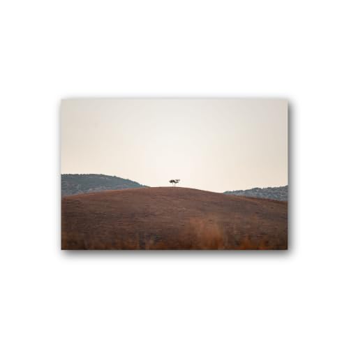 Tableau sur toile arbre solitaire colline brune pour décoration murale