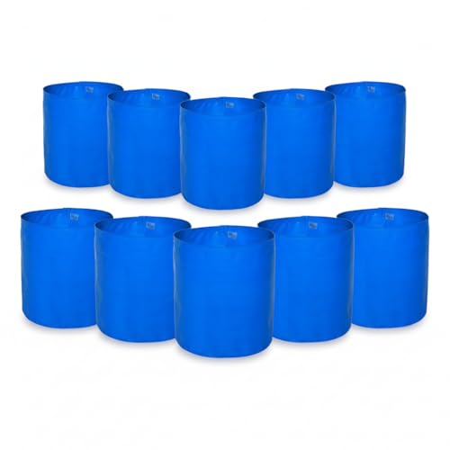 Image of Bio Blooms Round HDPE Plant Grow Bag for Terrace & Kitchen Gardening | Pack of 10 | 9x9 | 350 GSM Heavy Duty Outdoor Grow Bag | Durable Planter for Vegetables, Flowers & Plants | Blue