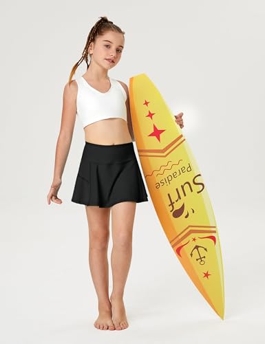 Image of FitsT4 Sports Girls Swim Skirts with Pocket UPF 50+ Swimming Bottom Kids Bathing Skort for Surfing Beach Volleyball