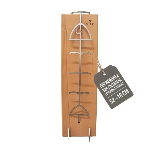 SOUK ONE Tabla de madera de haya y acero inoxidable, soporte ajustable, perfecta para fogatas, barbacoas y fuegos abiertos, duradera y fácil de limpiar, experiencia de salmón (haya)