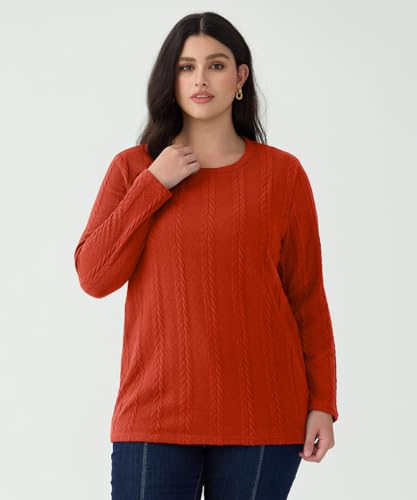 Image of CARCOS Womens Plus Size Tops Basic Fall Cable Knit Sweaters Long Sleeve Shirts Crewneck Lightweight Tunic Tops XL-5XL