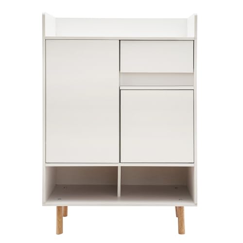 StockBurger Meuble à chaussures blanc avec tiroir, 2 portes pour couloir | Meuble à chaussures avec étagère surélevée, armoire à chaussures