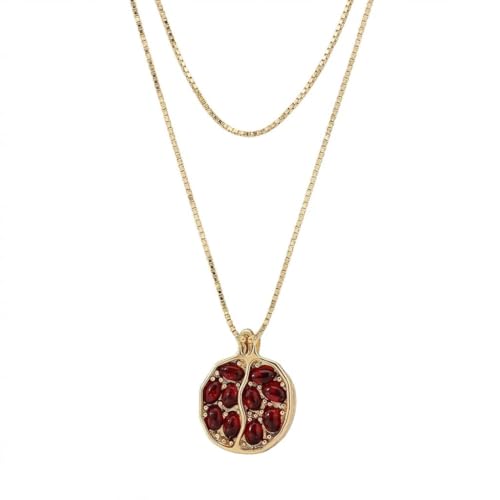 Yeqeyiq Gold Pomegranate Pendant Necklace for Women, Artistic Half-Cut Fruit Design with Shimmering Red Accents, Fashion Accessory for Daily Wear and Special