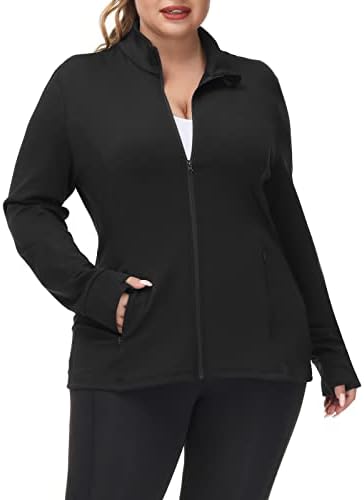 Hanna Nikole Women Lightweight Plus Size Running Jacket Full Zip Sportswear with Thumb Holes