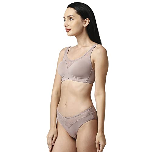 Image of SOIE Women's Full Coverage Padded Bra and Mid Rise Brief with Lace Detailing