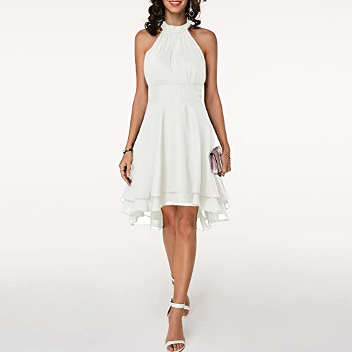 Bysonglezai Rock Damen Langer Taille Skirt Linie Falten Damen Kleid Elegant Neckholder Ärmellos Einfarbig Partykleider Hohe Taille Unregelmäßiger...