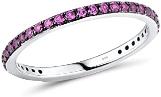 Santuzza 925 Sterling Silver Stackable Ring Created Ruby Engagement Wedding Band Stacking Ring for Women (6)