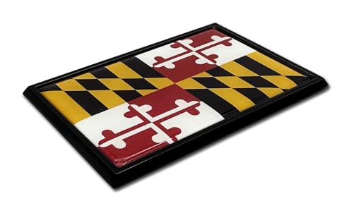 Image of Elektroplate Premium Maryland MD State Flag All Metal Black Frame Emblem for Cars, Trucks, and All Auto | Universal Fit at 2.5 inch x 3.8 inch | Weatherproof