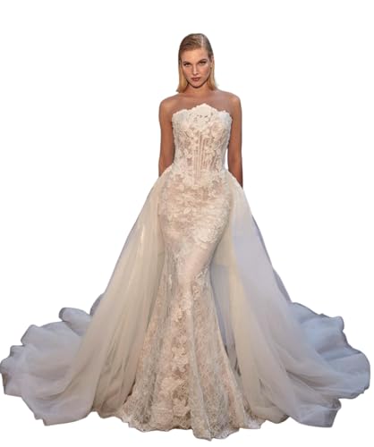 Mermaid Tulle Wedding Dresses for Bride 2025 Boho Lace A-Line Bridal Dresses for Women V Neck Wedding Gowns