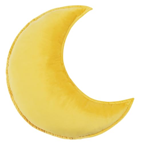 Image of YAKEV Moon Shaped Throw Pillow Star Couch Cushion Decorative Pillows Fluffy Velvet Stars Home Decor Plush for Bedroom (Moon, Yellow)